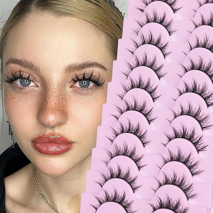 FANXITON Manga Lashes Wispy Natural Look Faux Eyelashes 10 Pairs Asian 3D False Eyelashes 14 mm Cat Eye Lashes Pack-BrightBean Baby