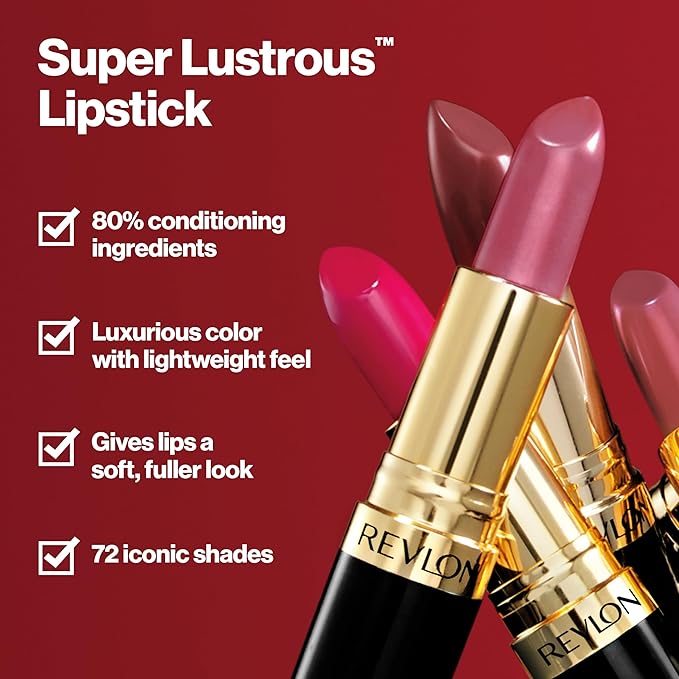 Revlon Super Lustrous Lipstick, Creamy Formula For Soft, Fuller-Looking Lips, Moisturized Feel, 619 Rose & Shine, 0.15 oz