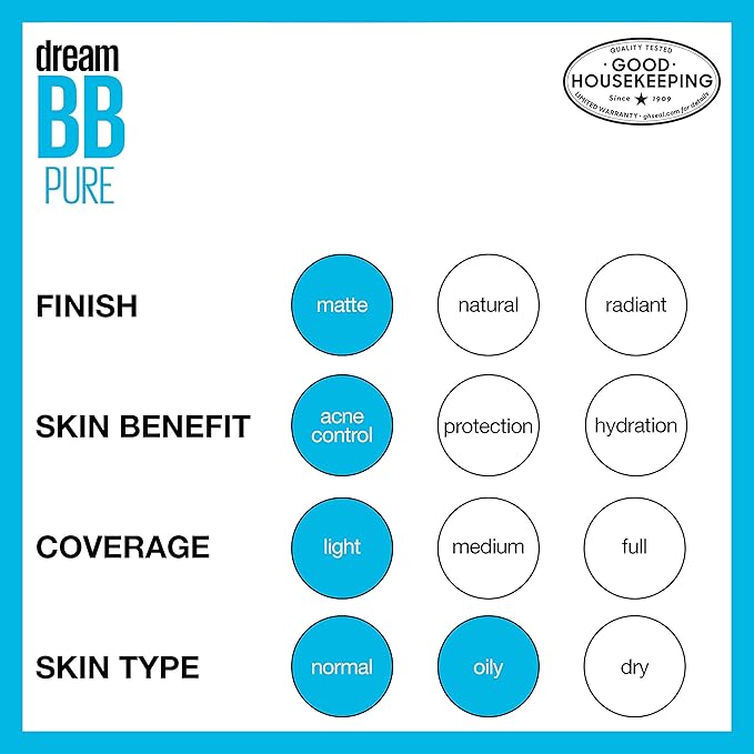 Maybelline Dream Pure Skin Clearing BB Cream, 8-in-1 Skin Perfecting Beauty Balm With 2% Salicylic Acid, Sheer Tint Coverage, Oil-Free, Deep, 1 Count-BrightBean Baby