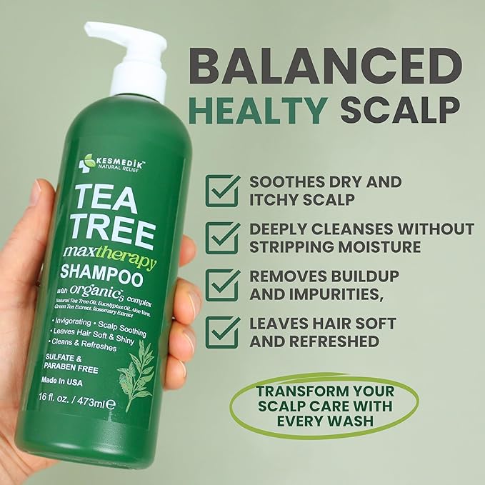 Tea Tree Oil Shampoo MaxTherapy, Itchy Scalp Relief, Refreshes & Cleanses Dandruff & Buildup, Clarifying for Oily Hair, Women & Men, 16 fl oz-BrightBean Baby