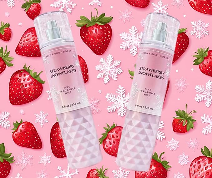Bath & Body Works Strawberry Snowflakes Fine Fragrance Body Mist Gift Set 8 oz Pack Lot of 2 (Strawberry Snowflakes) 8 Fl Oz (Pack of 2) 16 Fl Oz-BrightBean Baby