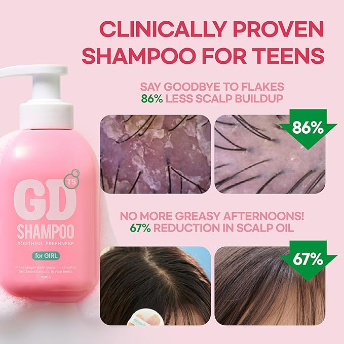 TS GD Shampoo for Girls | Korean Teen Shampoo with Upgraded Probiotics | Anti-Dandruff & Itchy Scalp Relief | Pink Peach Allergy-Free Fragrance | Sulfate-Free (13.53 fl oz, 400ml)-BrightBean Baby