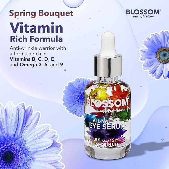 Blossom All Natural Organic Cruelty Free Moisturizing Eye Serum with Essential Oils, Infused with Real Flowers, Made in USA, 0.5 fl. oz., Spring Bouquet-BrightBean Baby