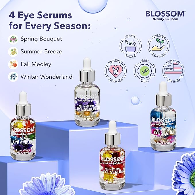 Blossom All Natural Organic Cruelty Free Moisturizing Eye Serum with Essential Oils, Infused with Real Flowers, Made in USA, 0.5 fl. oz., Spring Bouquet-BrightBean Baby