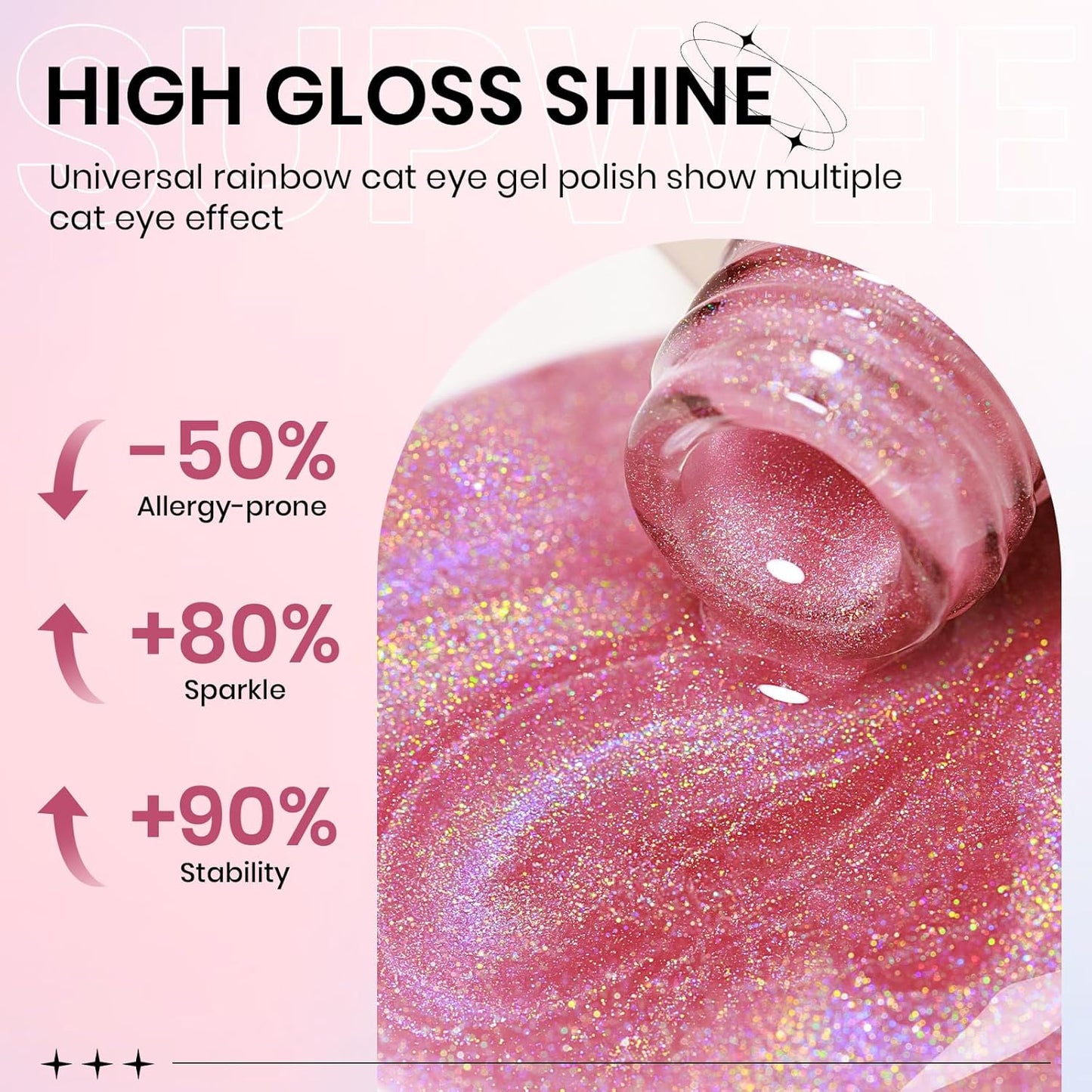 UV Gel Polish Cat Eye with Magnetic Nail Gel Polish Holographic Cat Eye Gels Nails for Home DIY 15ml/0.54fl oz with Magnet Soak Off UV Manicure Gift for Women Girls-BrightBean Baby