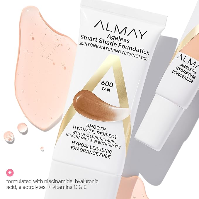 Almay Anti-Aging Foundation, Smart Shade Face Makeup with Hyaluronic Acid, Niacinamide, Vitamin C & E, Hypoallergenic-Fragrance Free, 200 Light Medium, 1 Fl Oz (Pack of 1)-BrightBean Baby