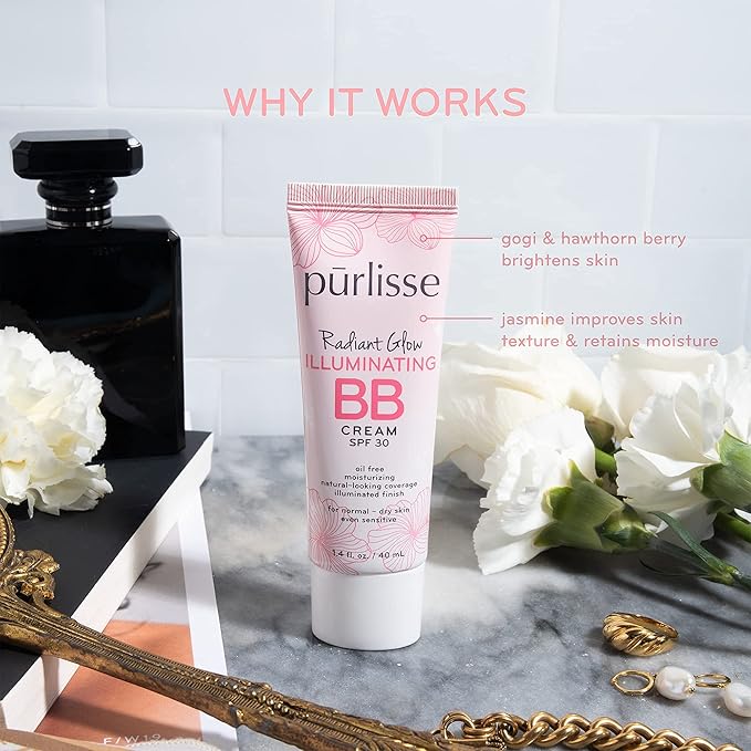 pūrlisse Radiant Glow Illuminating BB Cream with SPF 30 - Glow BB Cream Enriched with Goji & Hawthorn Berry for Dewy Skin - Helps to Improve Skin Texture & Radiance - Fair (1.4 oz)-BrightBean Baby
