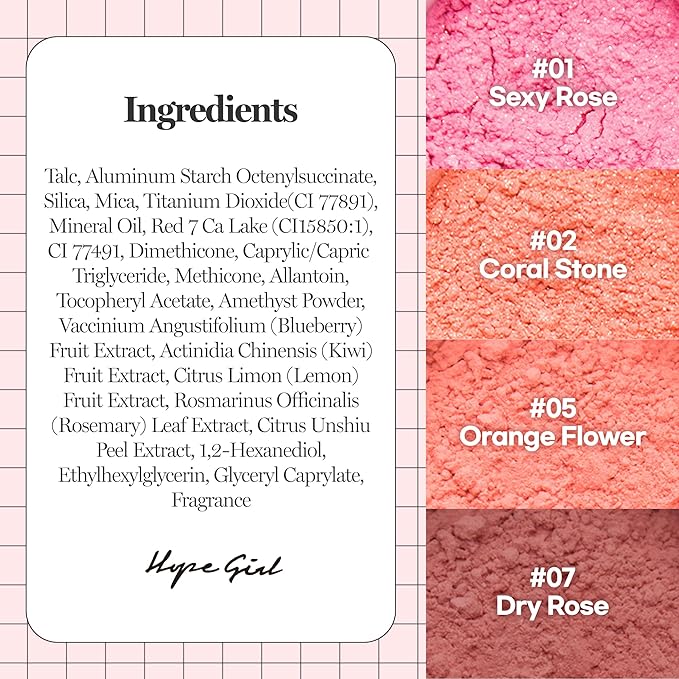 Hope Girl 3D Powder Blusher 0.17oz | Skin-Loving Korean Mini Blush for Cheeks and Eye Makeup w/Allantoin | K Beauty Cool Toned Vibrant Sunkissed Fine Powder Makeup Blush Cosmetics (#01 Sexy Rose)-BrightBean Baby