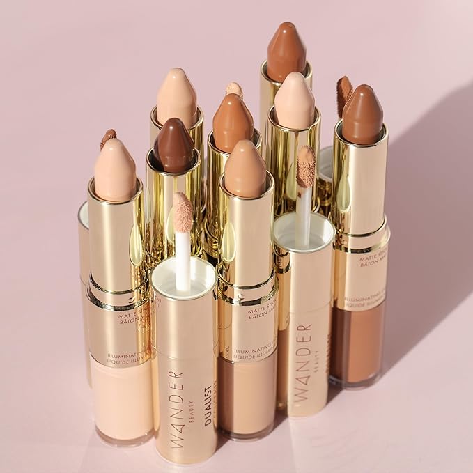 Wander Beauty Dualist Matte and Illuminating Concealer Makeup - Tan - Dual-Ended Matte Concealer Stick + Liquid Concealer - Full Coverage Concealer Brightens, Firms, & Hydrates Under Eyes - 0.28 fl oz-BrightBean Baby