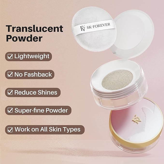 FV Translucent Powder Setting Powder, Oil-control & Long Lasting Loose Face Powder, Waterproof, Lightweight & Blurring Pores Finishing Powder, Talc-free Baking Powder Makeup, Translucent-BrightBean Baby