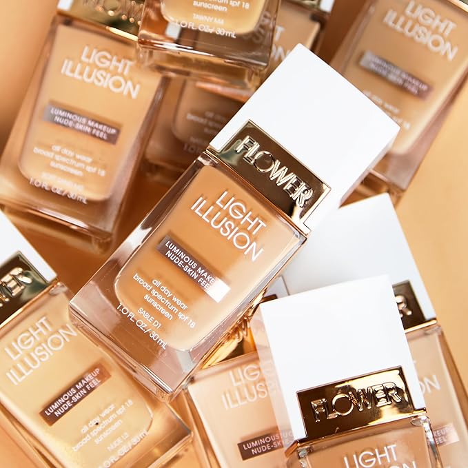 FLOWER BEAUTY By Drew Barrymore Light Illusion SPF Foundation - Blendable + Buildable - Natural Finish - Lightweight Formula (Porcelain)-BrightBean Baby