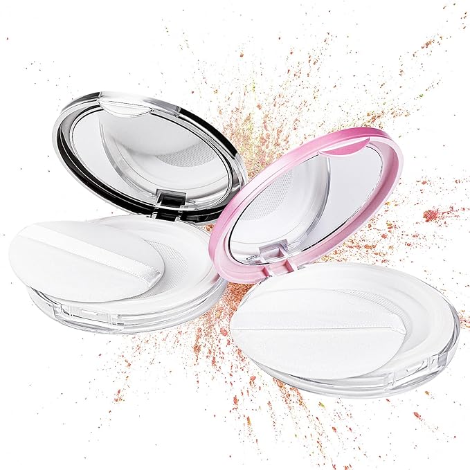 Mabor 2pcs Loose Powder Containers Powder for Women Girls Empty Face Powder Compact Powder Puff Container with Mirror Empty Reusable Powder Case-BrightBean Baby