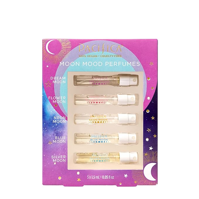 Pacifica Beauty Mood Moons Spray Perfume Set, Fragrances, Travel Perfume, Dream Moon, Flower Moon, Neon Moon, Blue Moon, Silver, Moon, Clean Perfume, Mini Perfume, Vegan, 0.05 fl oz Each (Set of 5)-BrightBean Baby