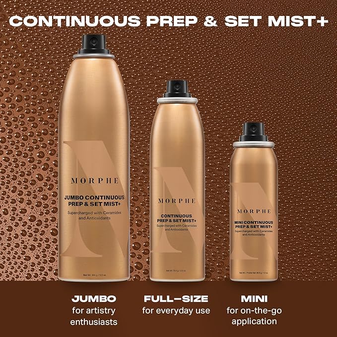 Morphe Mini Continuous Prep & Set Setting Spray - Travel Size Setting Spray for Makeup - Micro-Fine Face Mist Enriched with Ceramides to Help Hydrate, Nourish & Strengthen Skin Barrier (1.3 oz)-BrightBean Baby