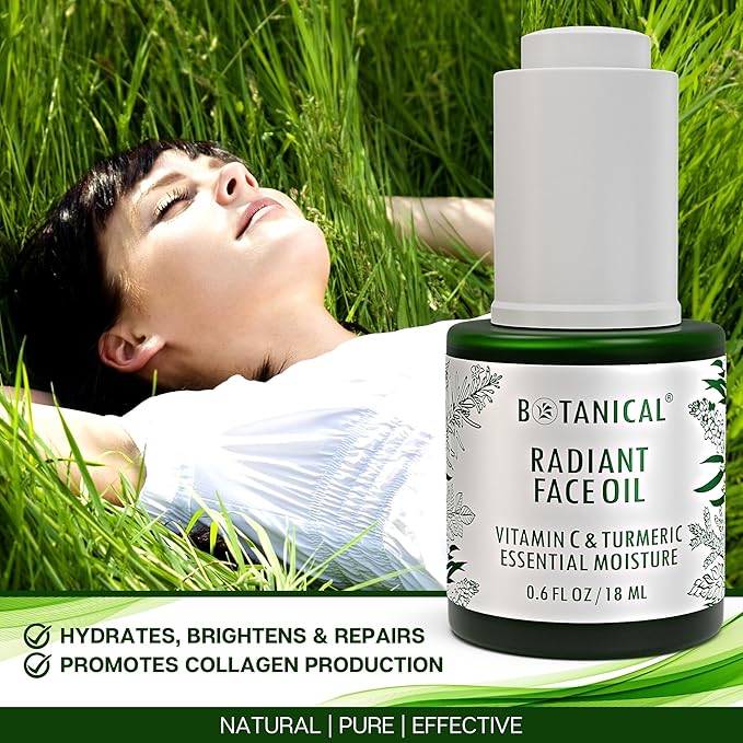 Botanical Radiant Face Oil | Skin Brightening Turmeric & Vitamin C Serum w/Gua Sha Lift Scraper | Organic, Pure, Natural Skincare (0.6 fl oz | 18 ml)-BrightBean Baby