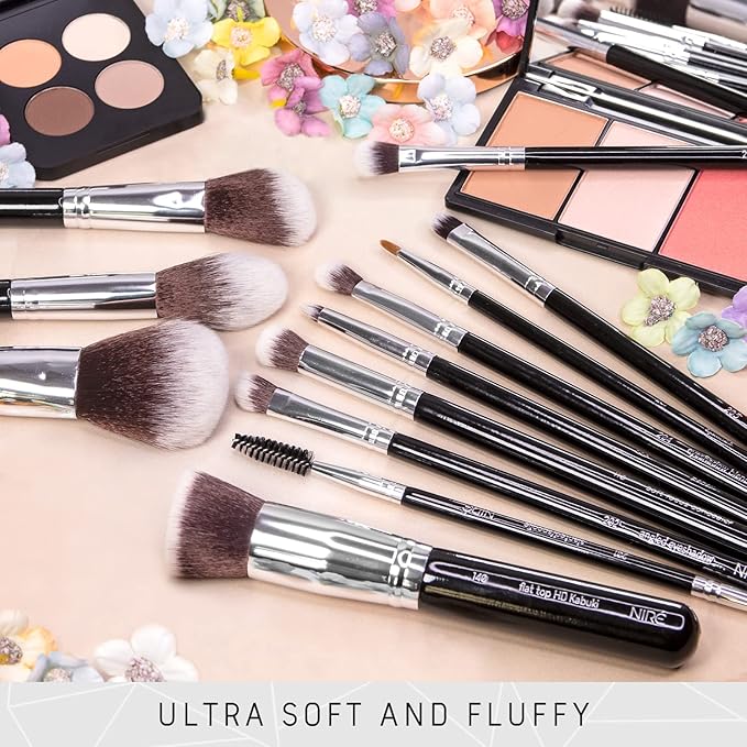 Niré Beauty 15piece Award Winning Professional Makeup Brush Set: Vegan Makeup Brushes with Case, Makeup Sponge, Brush Cleaner, Guide, Gift Box-BrightBean Baby