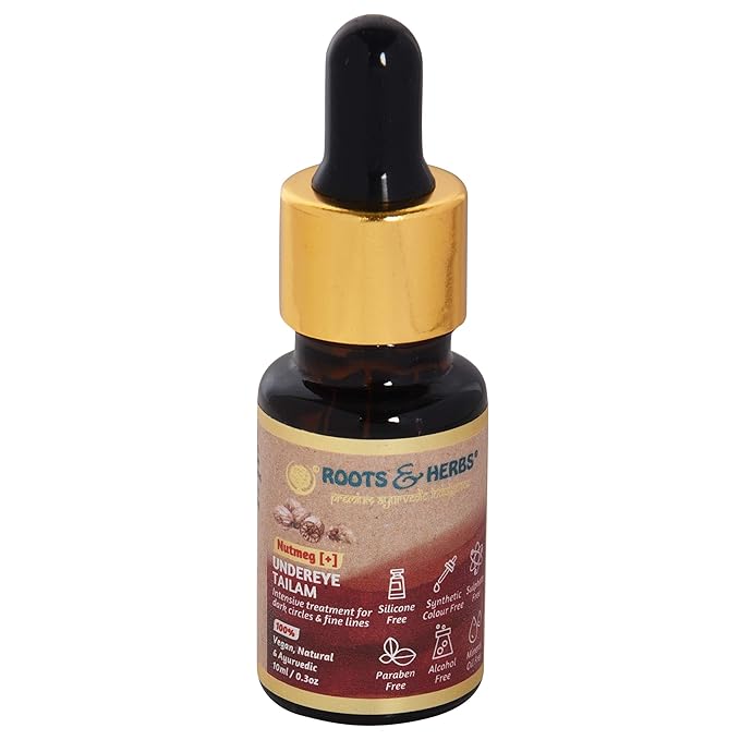 ROOTS AND HERBS Ayurvedic Natural Treatment 100% Vegan No Paraben Nutmeg Undereye Nourishment Oil for Men and Women -10 ml-BrightBean Baby
