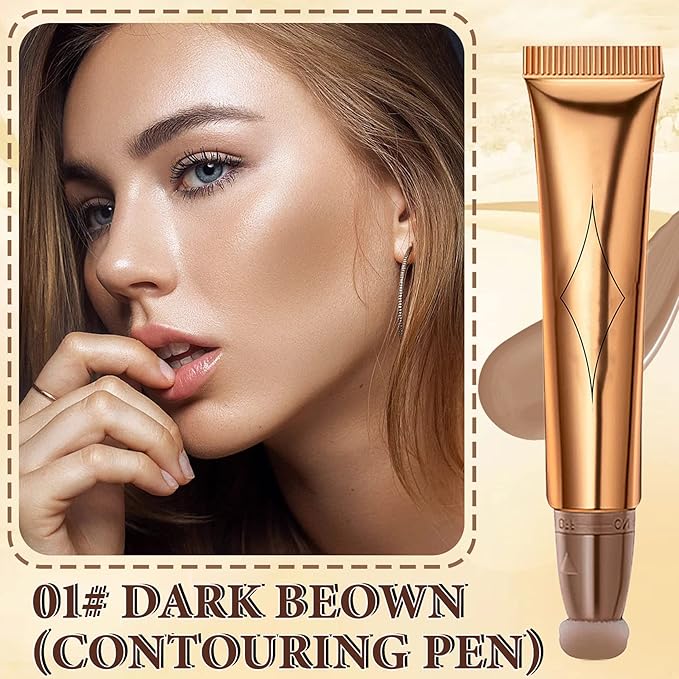 Liquid Contour Beauty Wand,Stick with Cushion Applicator,Cream Contour,Long Lasting Smoothly Moisturizng Silky Contour Stick Face Contouring Stick-BrightBean Baby