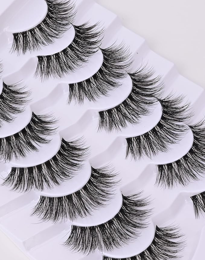 Onlyall False Eyelashes Natural Lashes Wispy Lashes Natural Look False Eyelashes Natural Flared Eyelashes False Eye Lashes Fluffy Lashes 7 Pairs A28-BrightBean Baby
