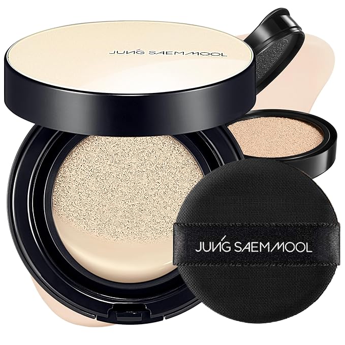 JUNG SAEM MOOL Essential Skin Nuder Cushion 01 Fair 0.98 Fl Oz, Refill Included, SPF 50 Broad Spectrum, Natural Radiant Finish, Lightweight Hydrating Coverage, Korean Cushion Foundation Makeup-BrightBean Baby