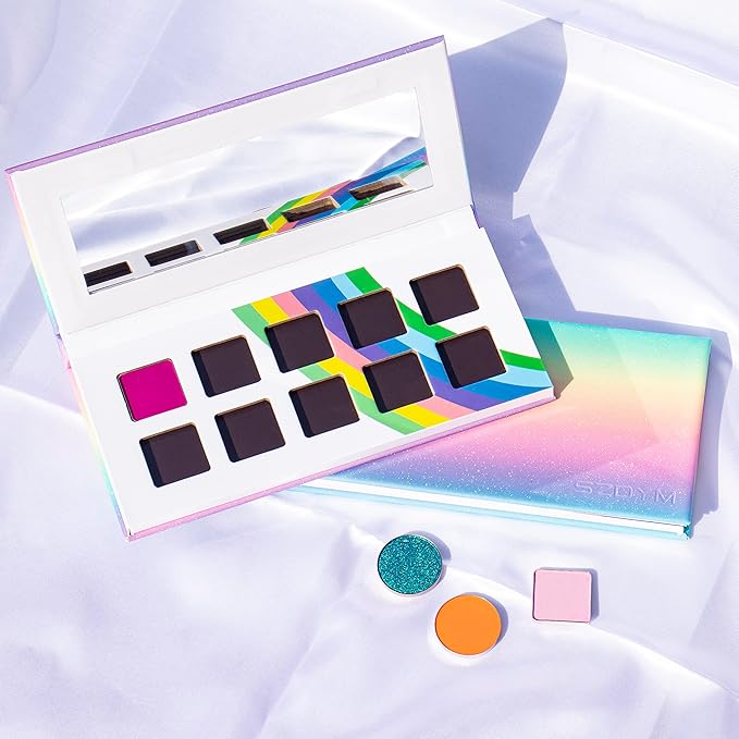 2PCS PU leather pastel sparkle empty magnetic palette with 10Pcs 26mm Round Metal Pans and 10Pcs 23mm square Metal Pans,DIY Eye Shadow makeup palette,elastic, flexible and lubricated, waterproof and easy to clean (Suit-1)-BrightBean Baby