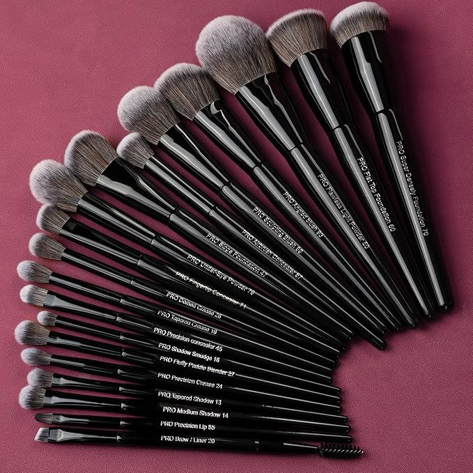 Bueart Design 19Pcs Professional Grade Labeled Makeup Brushes Set, Large Foundation Powder Contour Concealer eyeshadow Blush EyeLiner Make up Brushes,Premium Synthetic hair,Vegan Cruelty-free-BrightBean Baby