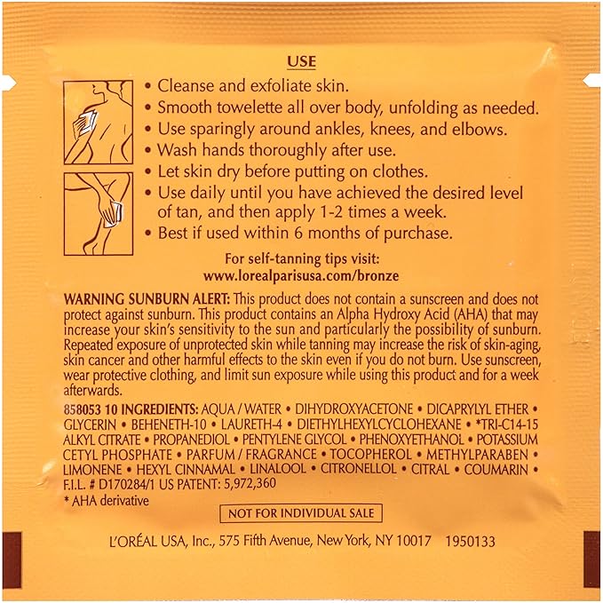 L'Oreal Paris Sublime Bronze Self Tanning Towelettes, Streak-Free, Natural Looking Tan, 6 ct-BrightBean Baby
