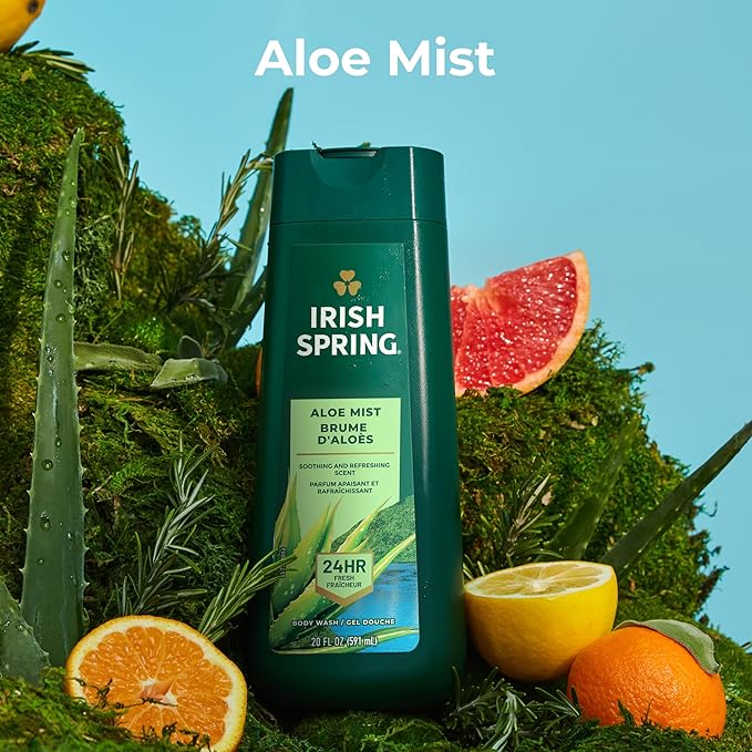 Irish Spring Men's Body Wash Shower Gel, Aloe Mist, 20 Oz, 4 Pack