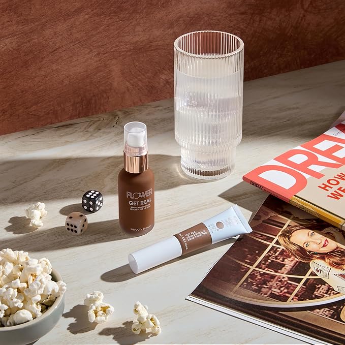 FLOWER BEAUTY By Drew Barrymore Get Real Serum Concealer - Brightens Skin + Blurs Blemishes - Hydrating Serum- Medium Honey-BrightBean Baby