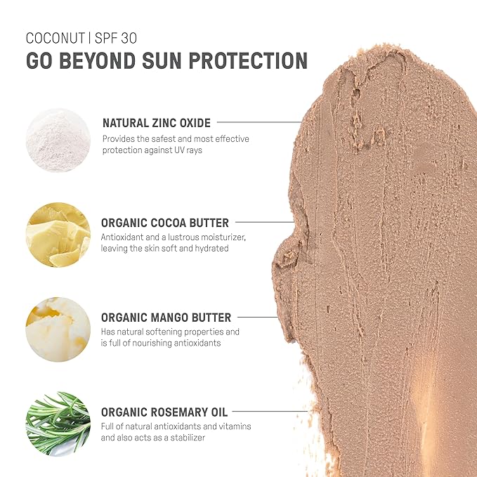 Raw Element Ultra-Moisturizing Tinted Face Cream, Non Toxic Mineral Face Sunscreen, Daily Tinted Moisturizer, Non-Nano Zinc Oxide, Reef Friendly, All Ages, SPF 30, 1.8 oz, Coconut, Pack of 1-BrightBean Baby