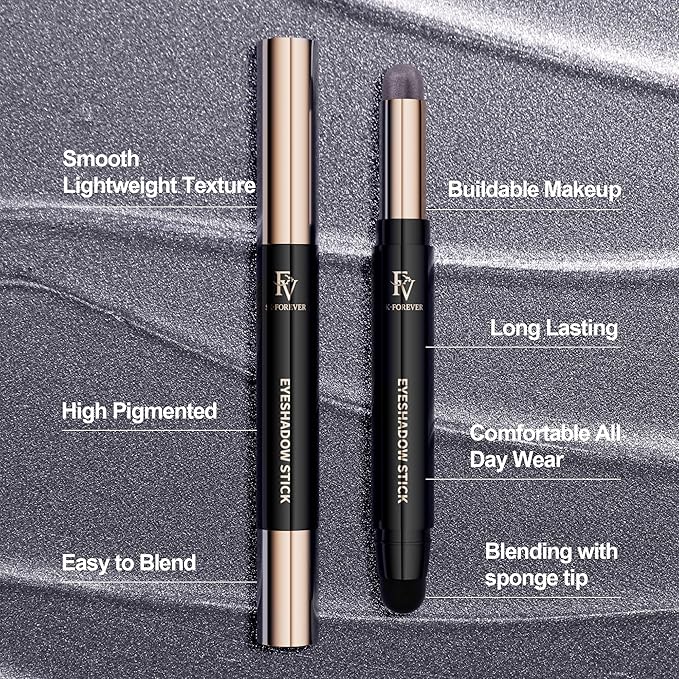 FV Cream Shimmer Eyeshadow Stick,Long Lasting & Waterproof, Multi-Use & High Pigment Eyeshadow Makeup Stick, Smoky Grey Shimmer