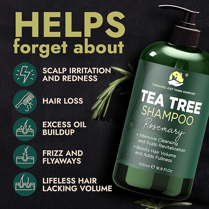 Rosemary Shampoo and Conditioner Set Infused with Tea Tree & Rosemary Oils for Scalp Relief and Hair Growth | Sulfate Free, Soothes Dry Scalp, Boosts Shine + Free Scalp Brush | 16.9 fl oz-BrightBean Baby