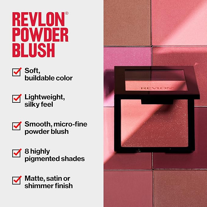 Revlon Powder Blush Face Makeup, High Impact Buildable Color, Lightweight & Smooth Finish, 004 Rosy Rendezvous, 0.17 oz