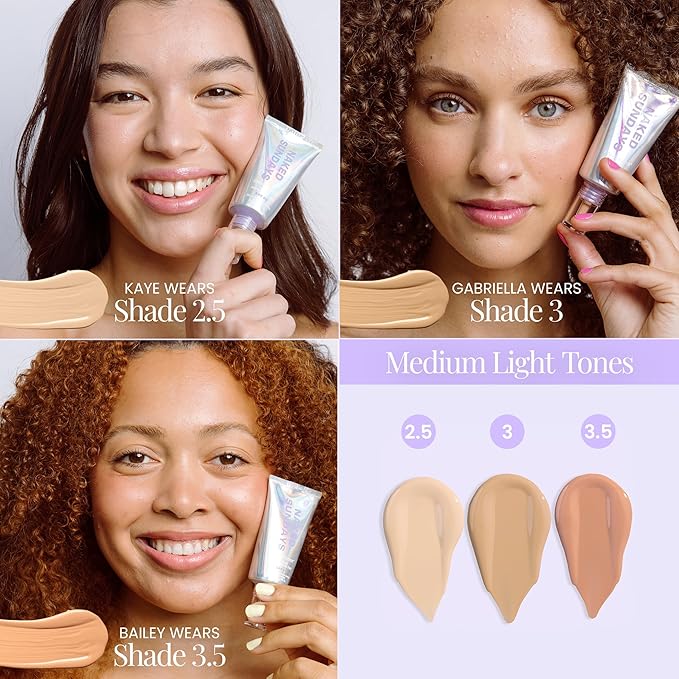 Naked Sundays BeautyScreen™ SPF 50 Mineral Peptide Foundation Tint 2-in-1 Skin Tint & Mineral Sunscreen- Radiant, Buildable Coverage, Acne-Safe (3.5 Light Medium Cool, 1.01 Fl Oz)-BrightBean Baby