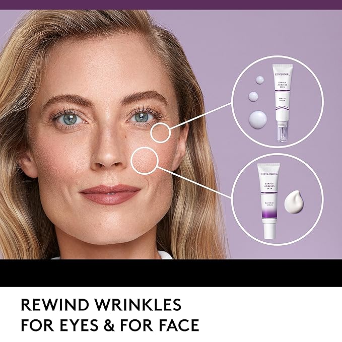COVERGIRL Simply Ageless Skin Eye Lift Serum, Reduces Wrinkles, 1 Pack, 0.92 Oz ,Serum, Face Serum, Skin Tightening Serum, Anti-Wrinkle Serum, Tighter Skin, Instantly Youthful, Works Well With Makeup-BrightBean Baby