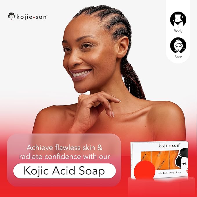 Kojie San Face & Body Shower Set - The Original Kojic Acid Soap, Dark Spot Remover Bar Soap with Coconut & Tea Tree Oil – 65g x 8 Bars with Leafa Soap Net, Brush and Soap Dish-BrightBean Baby