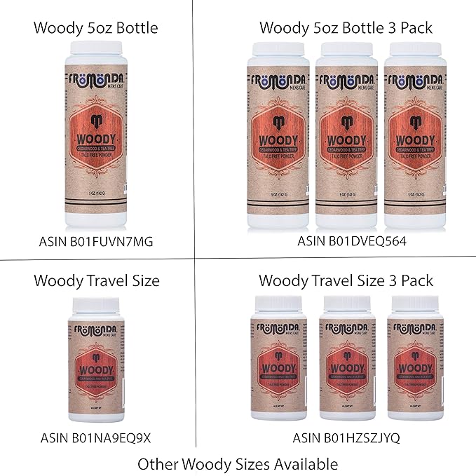 (Woody) Body Powder Cedarwood & Tea Tree (5 oz, 1-Pack) Unisex, Talc-Free, Anti-Chaffing, Sweat Defense with Essential Oils-BrightBean Baby