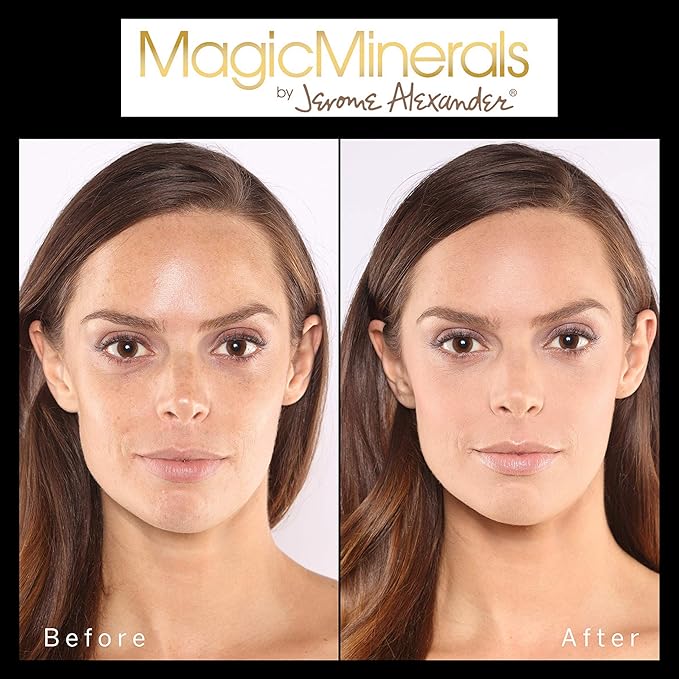 Jerome Alexander MagicMinerals Pressed Mineral Powder Set with Mirror Compact, Extending Lash Mascara, Professional Stubby Brush & Blending Sponge (Medium)-BrightBean Baby