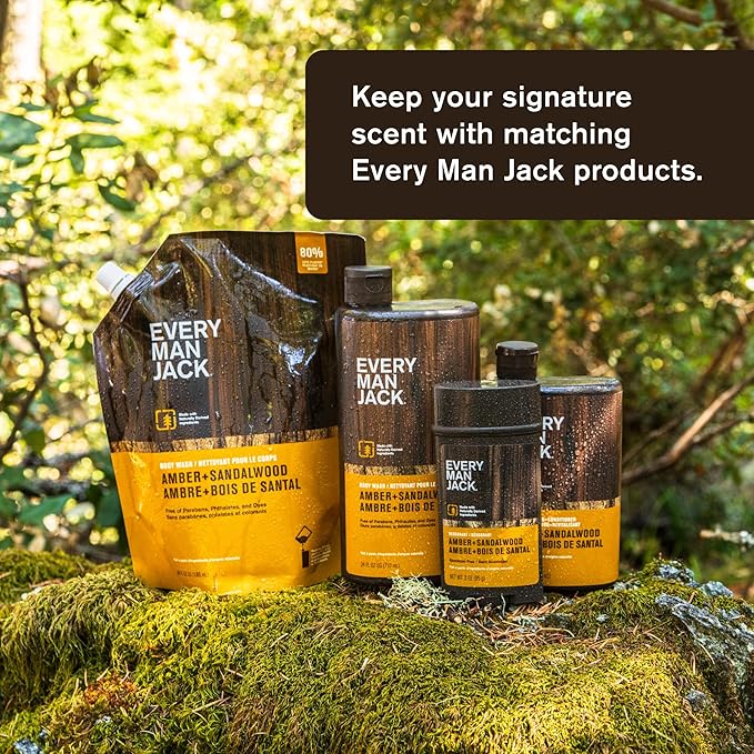 Every Man Jack Amber+Sandalwood Hydrating Mens Body Wash for All Skin Types-Cleanse, Nourish, and Hydrate Skin with Naturally Derived Ingredients-Paraben Free, Phthalate Free, Dye Free-24oz(Pack of 2)-BrightBean Baby