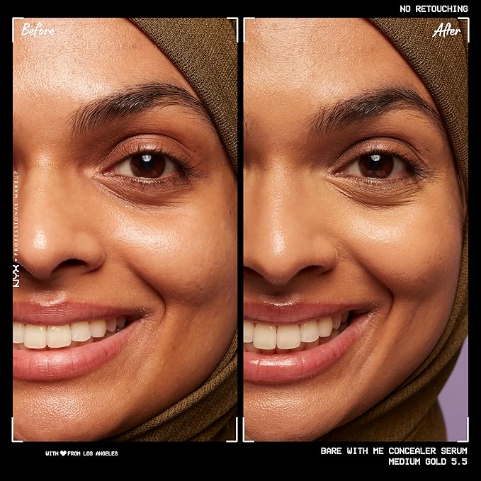 NYX PROFESSIONAL MAKEUP Bare With Me Concealer Serum, Up To 24Hr Hydration - Medium Golden-BrightBean Baby