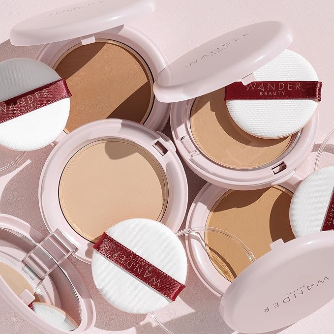 Wander Beauty Wanderlust Powder Foundation - Rich - Blurs and Evens Skin Tone - Perfects and Hydrates With Hyaluronic Acid, Aloe, Honeysuckle, & Vitamin E - Lightweight, Buildable Coverage - 0.31 oz-BrightBean Baby