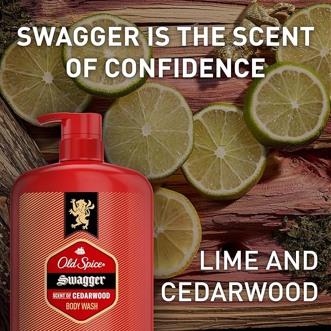 Old Spice Body Wash for Men, 24/7 Shower Fresh with Lasting Scent, Red Collection, Swagger with Cedarwood Scent, 33.4 fl oz (Pack of 4)-BrightBean Baby