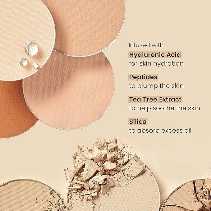 JOAH Perfect Complexion Cashmere Powder Foundation, Medium Face Coverage, Matte Finish, Korean Makeup, Compact Design For Oily & All Skin Types, 16 Hour Wear, Medium with Cool Undertones-BrightBean Baby