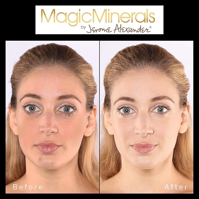 Jerome Alexander MagicMinerals Pressed Mineral Powder Set with Mirror Compact, Extending Lash Mascara, Professional Stubby Brush & Blending Sponge (Medium)-BrightBean Baby