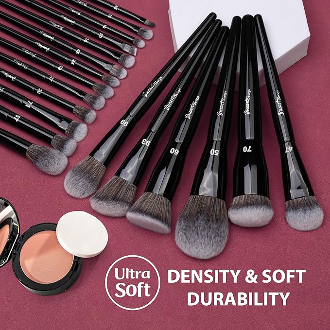 Bueart Design 19Pcs Professional Grade Labeled Makeup Brushes Set, Large Foundation Powder Contour Concealer eyeshadow Blush EyeLiner Make up Brushes,Premium Synthetic hair,Vegan Cruelty-free-BrightBean Baby