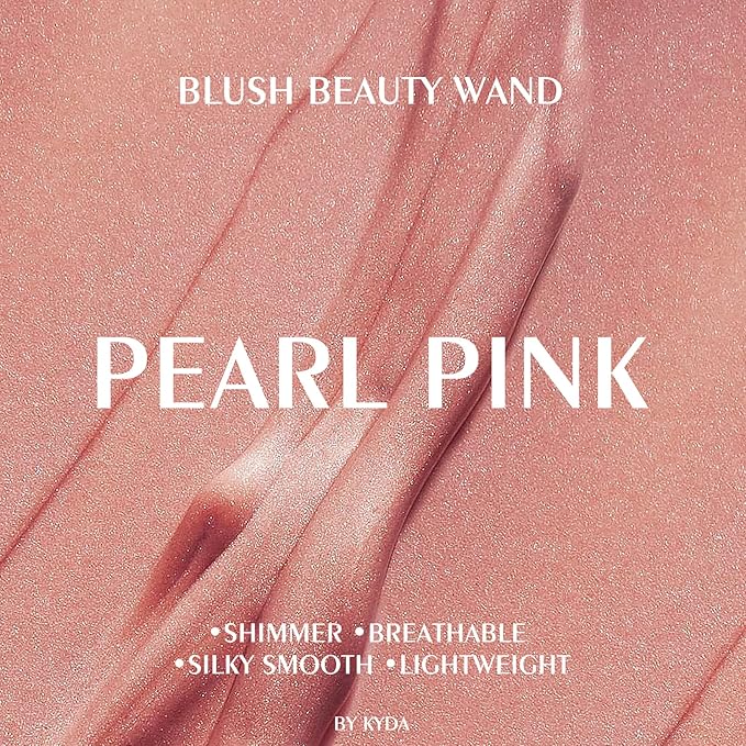 KYDA Blush Beauty Wand, Shimmer Face Blush with Cushion Applicator, Natural Pearl Finish, Silky Smooth Creamy Formula, Lightweight Blendable Blush Rouge Stick-Pearl Pink