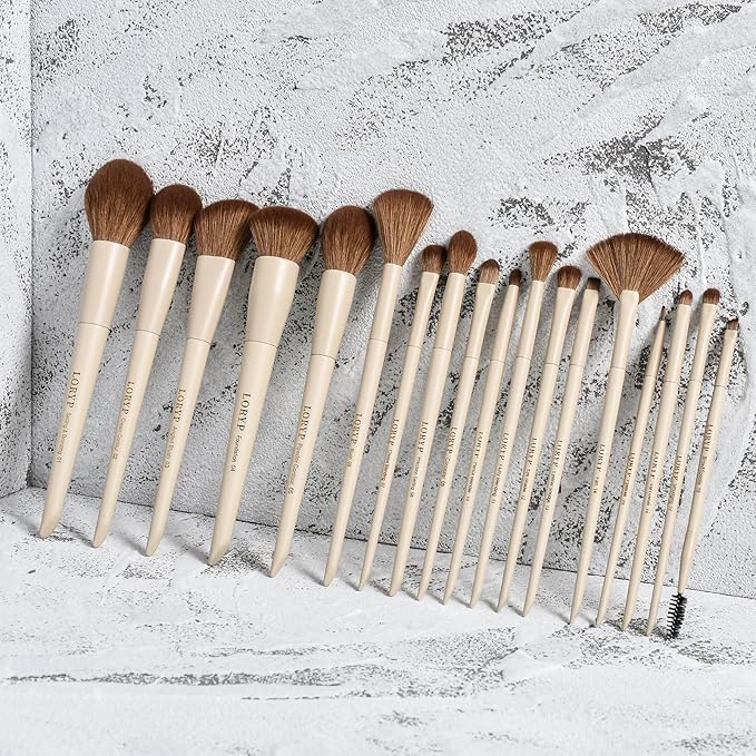 LORYP 18 Piece Makeup Brushes Set Labeled Face and Eye Brush Set Complete with Foundation, Concealer, Contour, Blending, Blush, Eyeshadow Brushes with Travel Holder Case-BrightBean Baby