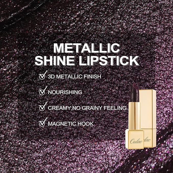 Oulac Metallic Black Lipstick for Women, High-Impact Lipcolor with Moisturizing Creamy Formula, Vegan & Cruelty-Free, Full-Coverage Matte Lipstick, Midnight Mirage (21)