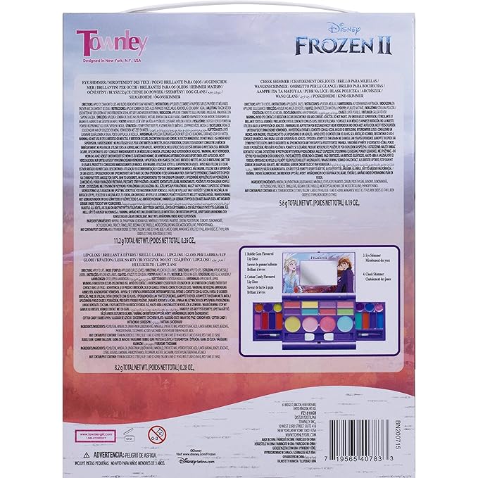 Disney Frozen Elsa Anna Cosmetic Compact Set with Mirror 22 lip glosses, 4 Body Shines, 6 Brushes Colorful Portable Foldable Washable Makeup Beauty Kit Box Set for Girls Kids Toddler-BrightBean Baby