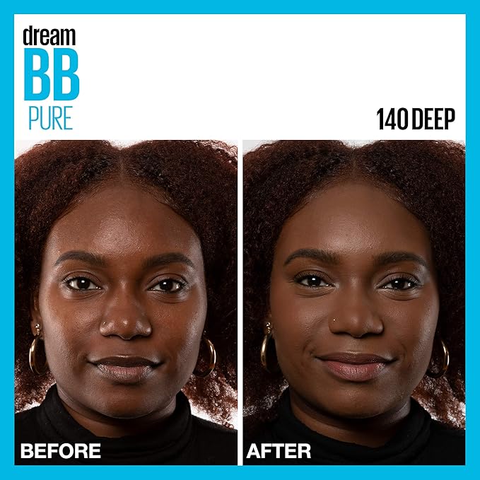 Maybelline Dream Pure Skin Clearing BB Cream, 8-in-1 Skin Perfecting Beauty Balm With 2% Salicylic Acid, Sheer Tint Coverage, Oil-Free, Deep, 1 Count-BrightBean Baby
